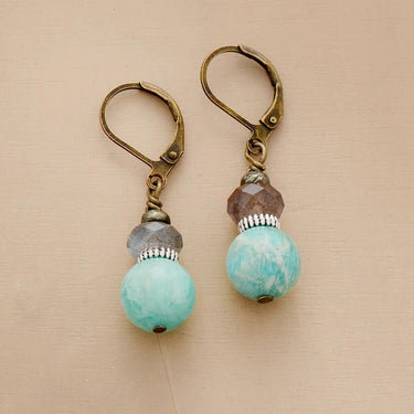 Vintage Amazonite Labradorite Drop Earrings-Your Soul Place
